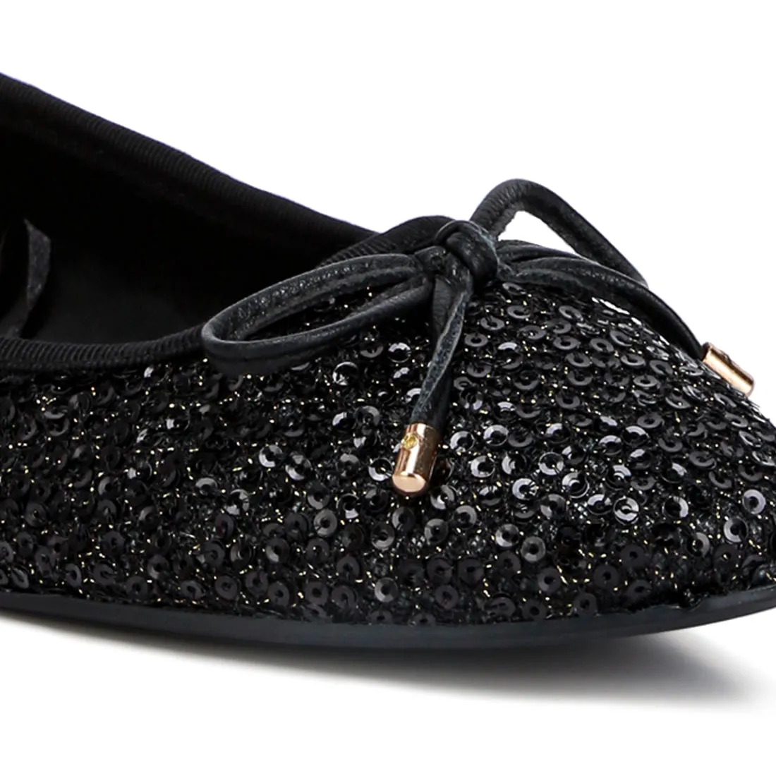 Sequin Embellished Ballet Flats In Black