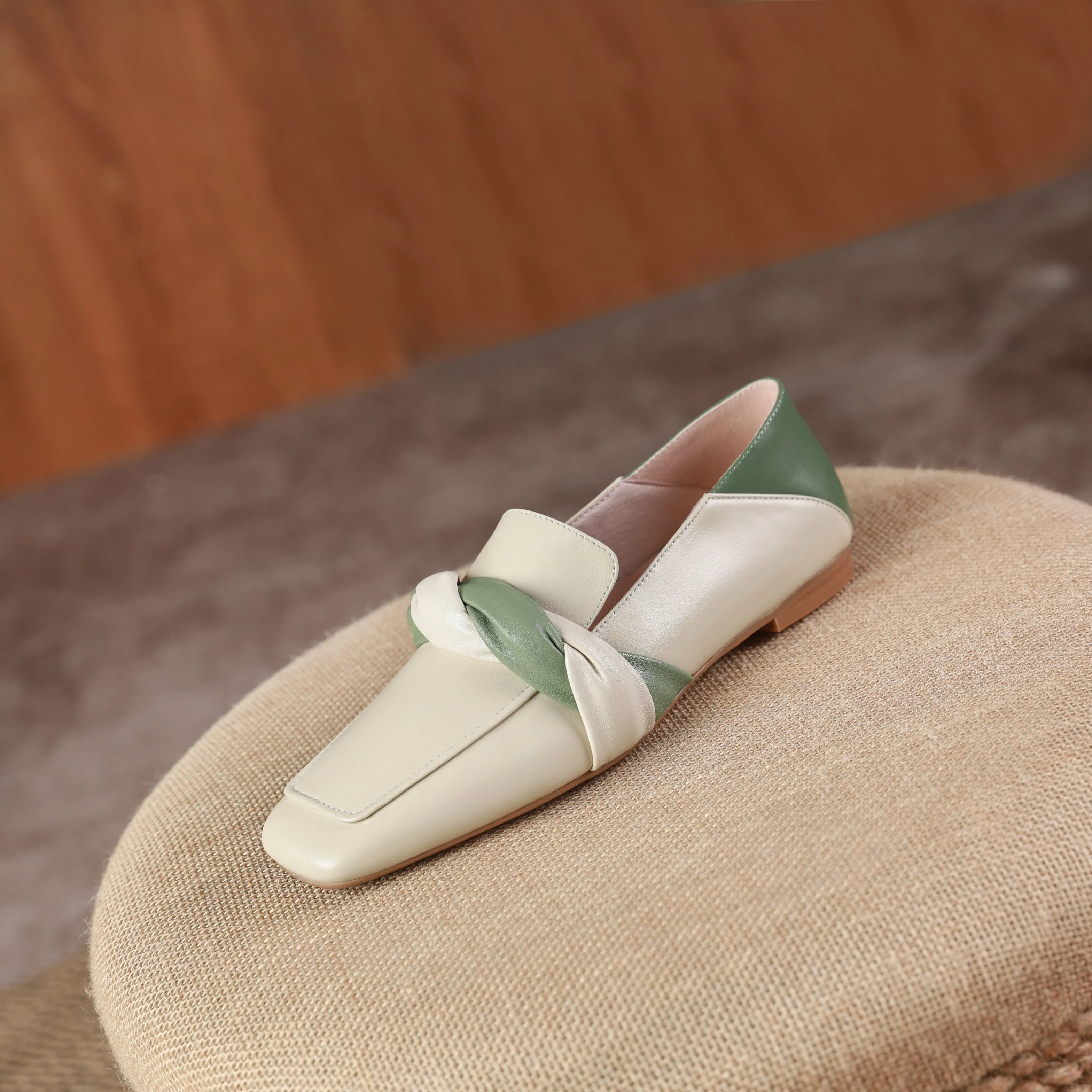 TinaCus Women's Assorted Colors Genuine Leather Square Toe Handmade Knot Comfot Slip On Flat Shoes