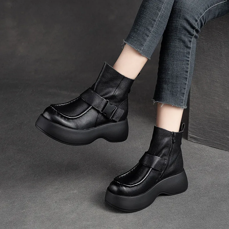 Women Retro Minimalist Leather Platform Boots